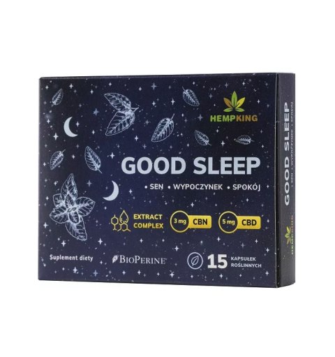 Kapsułki na sen Good Sleep - 5mg CBD, 3mg CBN w kapsułce Extract Complex - 15 kapsułek - HEMPKING Kapsułki na sen Good Sleep - 5mg CBD, 3mg CBN w kapsułce Extract Complex - 15 kapsułek - HEMPKING