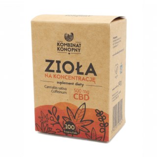 Zioła na koncentrację - Kombinat Konopny - 100 kapsułek, 500mg CBD