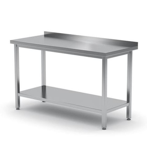 Stół blat roboczy do kuchni stalowy przyścienny z rantem i półką 140x60cm - Hendi 811481 Stół blat roboczy do kuchni stalowy przyścienny z rantem i półką 140x60cm - Hendi 811481