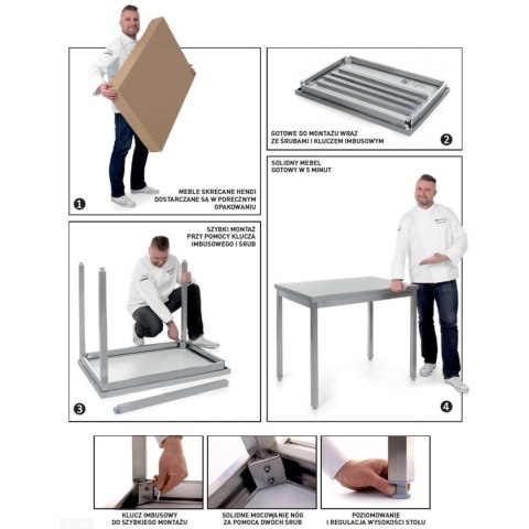 Stół blat roboczy do kuchni stalowy przyścienny z rantem i półką 140x60cm - Hendi 811481 Stół blat roboczy do kuchni stalowy przyścienny z rantem i półką 140x60cm - Hendi 811481