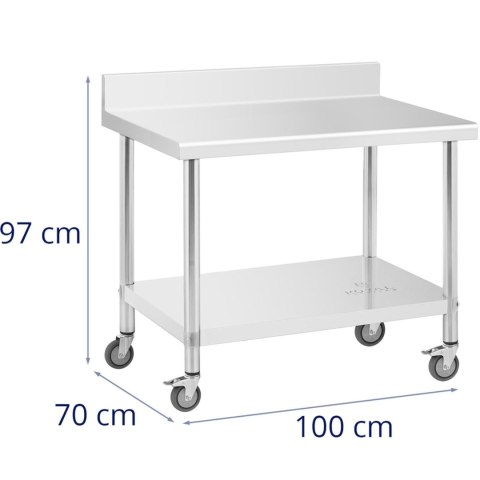 Stół metalowy gastronomiczny na kółkach z półką i rantem STAL 70 x 100 cm Stół metalowy gastronomiczny na kółkach z półką i rantem STAL 70 x 100 cm