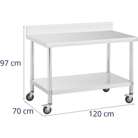 Stół metalowy gastronomiczny na kółkach z półką i rantem STAL 70 x 120 cm Stół metalowy gastronomiczny na kółkach z półką i rantem STAL 70 x 120 cm