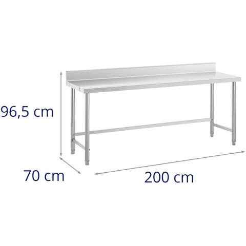 Stół blat roboczy stalowy nierdzewny przyścienny z rantem 200x70cm Stół blat roboczy stalowy nierdzewny przyścienny z rantem 200x70cm