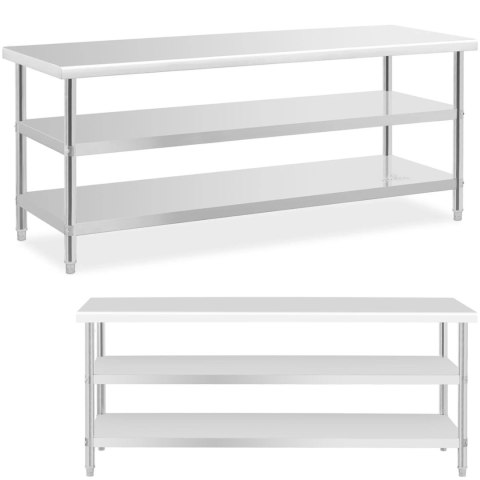 Stół do kuchni z 2 półkami stalowy nierdzewny 200 x 70cm Stół do kuchni z 2 półkami stalowy nierdzewny 200 x 70cm