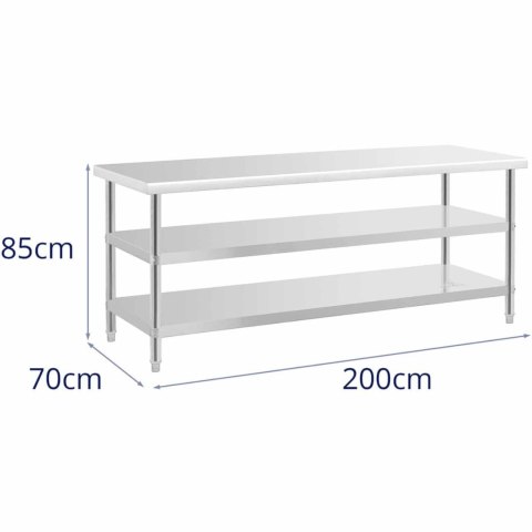 Stół do kuchni z 2 półkami stalowy nierdzewny 200 x 70cm Stół do kuchni z 2 półkami stalowy nierdzewny 200 x 70cm