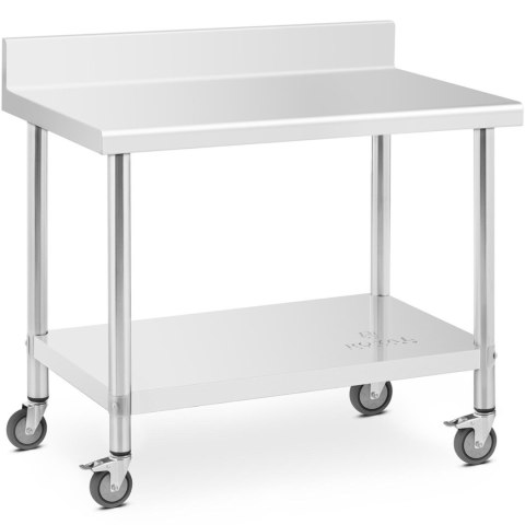Stół blat roboczy przyścienny z rantem na kółkach 1 półka 100 x 60 cm do 155 kg Stół blat roboczy przyścienny z rantem na kółkach 1 półka 100 x 60 cm do 155 kg
