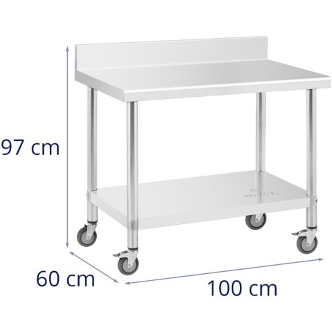 Stół blat roboczy przyścienny z rantem na kółkach 1 półka 100 x 60 cm do 155 kg Stół blat roboczy przyścienny z rantem na kółkach 1 półka 100 x 60 cm do 155 kg