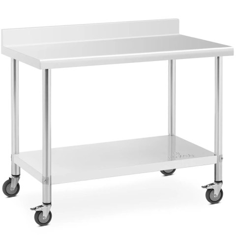 Stół blat roboczy przyścienny z rantem na kółkach 1 półka 120 x 60 cm do 158 kg Stół blat roboczy przyścienny z rantem na kółkach 1 półka 120 x 60 cm do 158 kg
