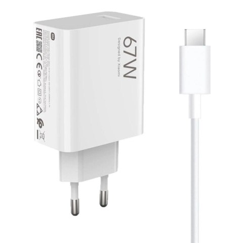 Ładowarka sieciowa Xiaomi 67W 6.2A USB-A z kablem USB-C - biała Ładowarka sieciowa Xiaomi 67W 6.2A USB-A z kablem USB-C - biała