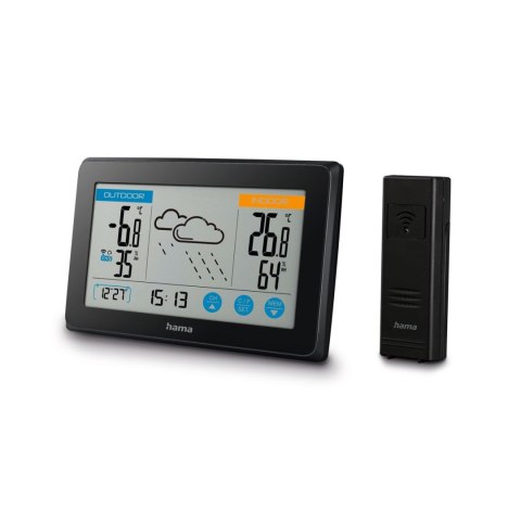 Stacja pogody Hama Touch z dotykowym panelem termometr higrometr zegar data - czarna Stacja pogody Hama Touch z dotykowym panelem termometr higrometr zegar data - czarna